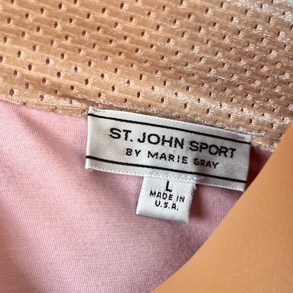 Vintage St. John Sport • Tan & Pink Velour Zippered Jacket • Large - Picture 5 of 7